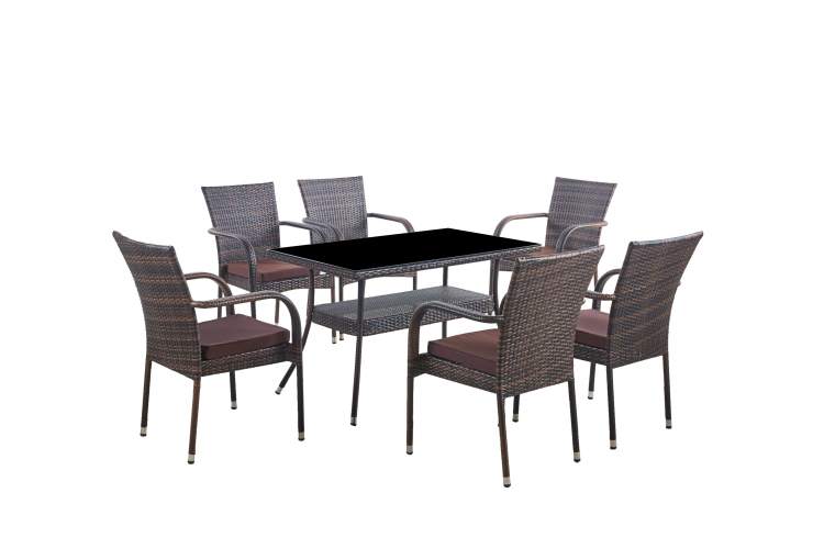 Комплект мебели из искусственного ротанг стол Рио и 6 кресел Милан Dark Brown