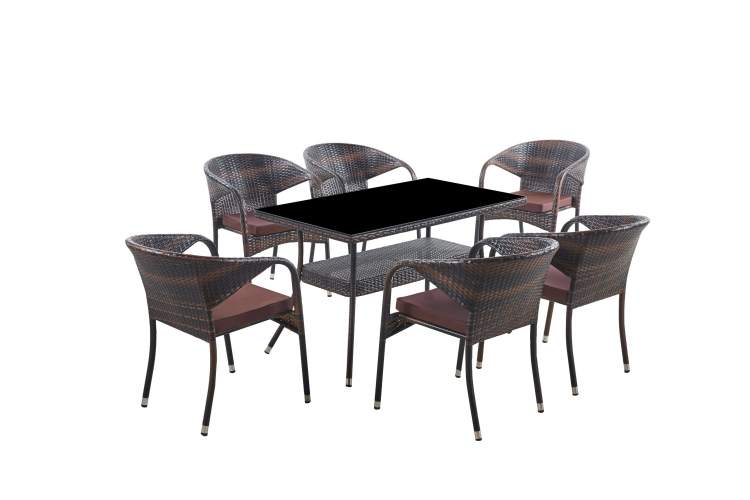 Комплект мебели из искусственного ротанг стол Рио и 6 кресел Греция Dark Brown