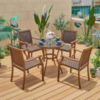 Обеденная мебель из литого алюминия Стол круглый из искусственного ротанга D70 БАМБУК + 4 Кресла БАМБУК-3