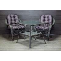 Садовый комплект из искусственного ротанга Мэдисон НЬЮ (Medison NEW) стол квадратный 80х80 + 2 кресла с подушками на сиденье и спинку