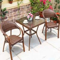 Мебель из искусственного ротанга /литого алюминия. Стол квадратный 70х70 БАМБУК + 2 Кресел БАМБУК-2
