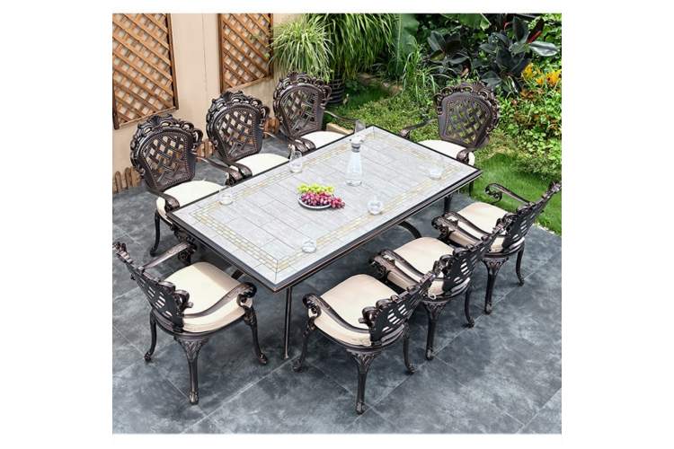 Обеденная группа из литого алюминия стол Древний путь(185х100) + 8 кресел Финляндия (9 предметов)