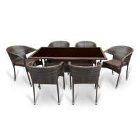 Обеденный комплект стол Руардин + 6 кресел Греция dark brown