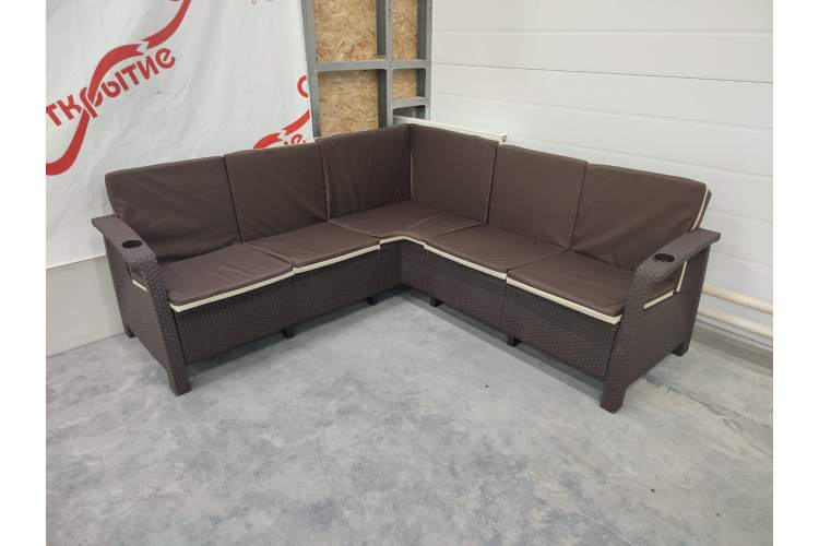 Угловой диван Yalta Corner Set под ротанг для лаунж зоны с подушками на сиденье и спинку