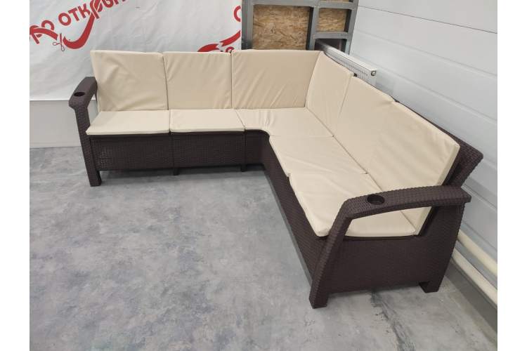 Угловой диван Yalta Corner Set под ротанг для лаунж зоны с подушками на сиденье и спинку-2
