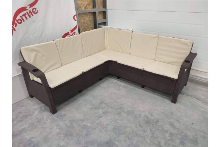 Угловой диван Yalta Corner Set под ротанг для лаунж зоны с подушками на сиденье и спинку-1