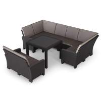Комплект садовой мебели под ротанг Калифорния “California“с П- образный диваном 136х264х136 см 6 мест, 2х местным диваном 121х62 см, с подушками и столом 95х95см (2)