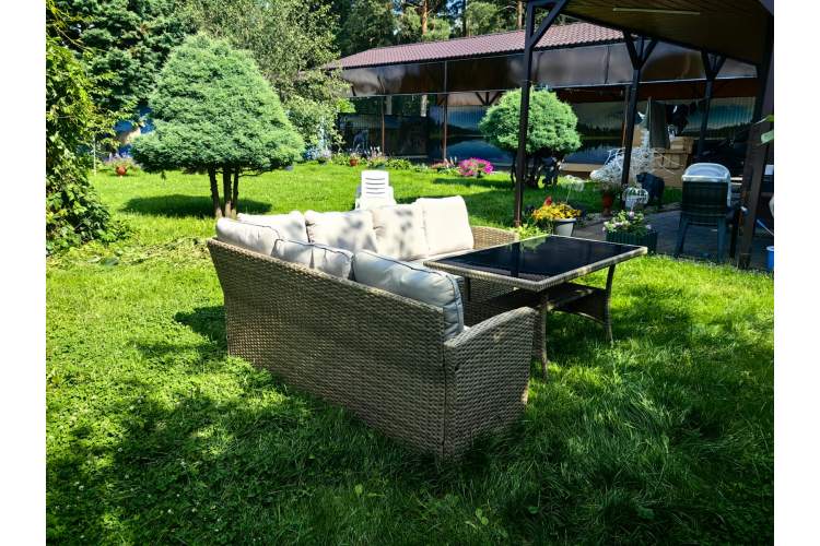 Обеденная группа плетеной мебели Албания «Albania» с подушками Greige-1