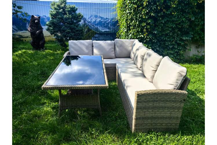 Обеденная группа плетеной мебели Албания «Albania» с подушками Greige-4