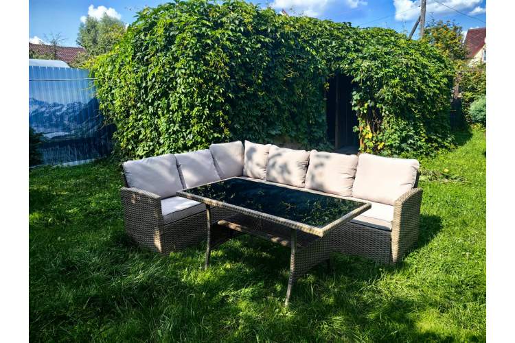 Обеденная группа плетеной мебели Албания «Albania» с подушками Greige-6