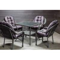 Садовый комплект из искусственного ротанга Мэдисон НЬЮ (Medison NEW) стол квадратный 80х80 + 4 кресла с подушками на сиденье и спинку