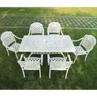 Обеденная группа из литого алюминия стол Вулкан(175х90) + 6 кресел Вулкан-2 (7 предметов) белый