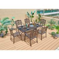 Обеденная группа из литого алюминия стол ВУЛКАН-2 «VOLCANO-2» 90х175 бронза арт.74427 + 6 кресел ФЛОРЕНС «FLORENCE» арт.6171-6