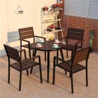 Комплект мебели из литого алюминия с ДПК стол D.70 см ПОЛИВУД-3 + 4 кресел ПОЛИВУД-3