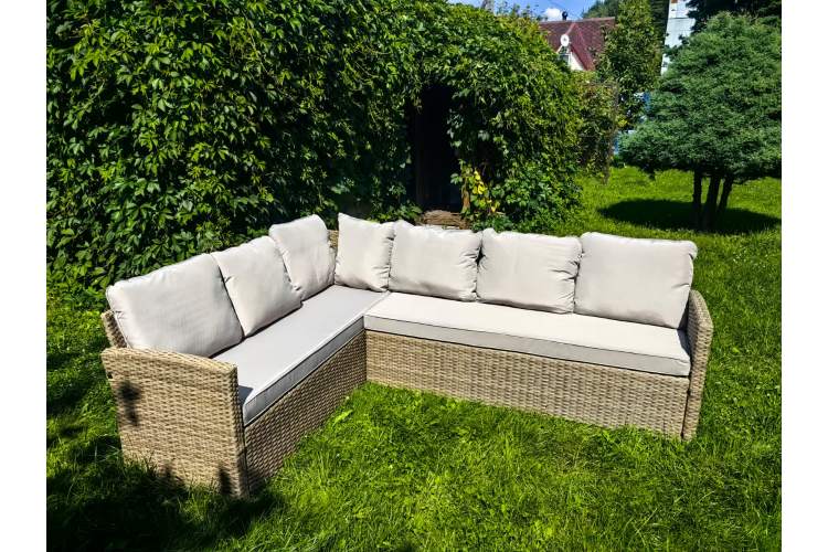 Обеденная группа плетеной мебели Албания + 2 кресла + двухместный диван Анкор Greige (серо-бежевая)-5