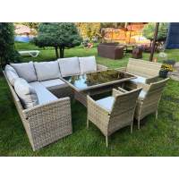 Обеденная группа плетеной мебели Албания + 2 кресла + двухместный диван Анкор Greige (серо-бежевая)