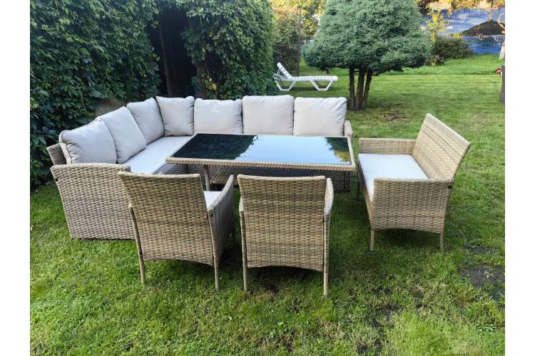 Обеденная группа плетеной мебели Албания + 2 кресла + двухместный диван Анкор Greige (серо-бежевая)-1