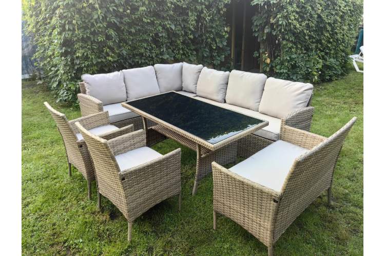 Обеденная группа плетеной мебели Албания + 2 кресла + двухместный диван Анкор Greige (серо-бежевая)-2