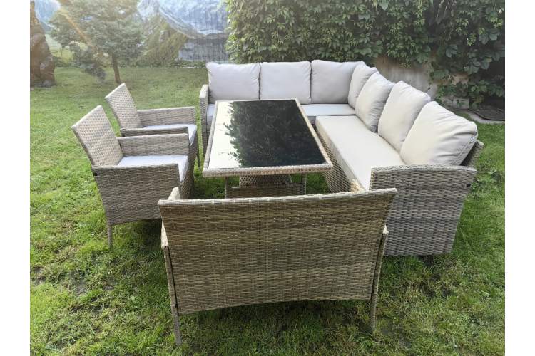 Обеденная группа плетеной мебели Албания + 2 кресла + двухместный диван Анкор Greige (серо-бежевая)-3