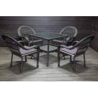 Садовый комплект из искусственного ротанга Мэдисон НЬЮ (Medison NEW) стол квадратный 80х80 + 4 кресла с подушками на сиденье