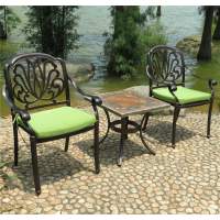 Комплект мебели из литого алюминия стол квадратный с керамикой ОПАЛИЯ «OPALIA» 55х55х51 арт.6158 + 2 кресла Феникс «FENIX» арт.1028 bronze-2