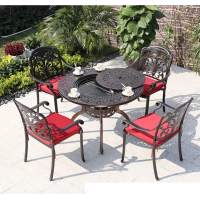 Обеденный комплект из литого алюминия стол Барбекю-4(122см) + 4 кресла Марбелья