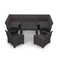 Комплект садовой мебели под ротанг Калифорния “California“с П- образный диваном 136х264х136 см 6 мест, 2 кресла без подушек со столом 95х95 см