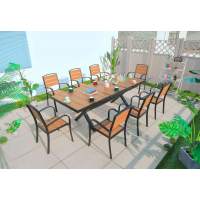 Комплект мебели из литого алюминия с ДПК стол ПОЛИВУД-ТРАНСФОРМЕР 180-240*90 + 8 кресел ПОЛИВУД-1