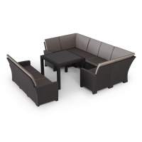 Комплект садовой мебели под ротанг Калифорния “California“с П- образный диваном 136х264х136 см, 3х местным диваном 175х61 см, с подушками на спинку и столом 95х95см