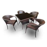 Обеденная группа стол Римини + 4 Кресла Греция из искусственного ротанга Dark Brown