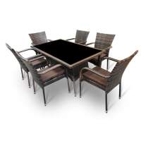 Обеденная мебель из искусственного ротанга стол Руардин + 6 кресел Милан Dark Brown