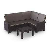 Комплект садовой мебели с угловым диваном Калифорния “California“ 188х136 см 4 места с подушками на сидение и спинку и кофейным столиком