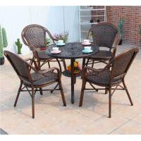 Мебель садовая из литого алюминия/ полиротанга стол Сорренто 78 см + 4 стула Бамбук-1