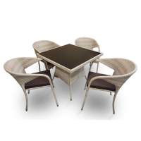 Обеденная группа стол Римини + 4 Кресла Греция из искусственного ротанга Wood
