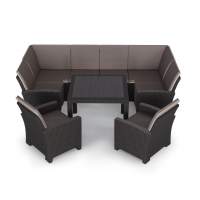 Комплект садовой мебели под ротанг Калифорния “California“с П- образный диваном 136х264х136 см, 2 кресла, с подушками на спинку и со столом 95х95 см