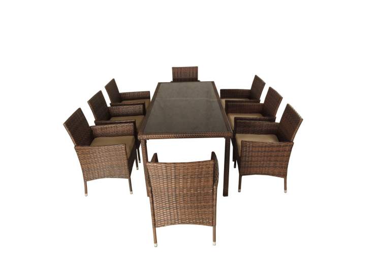 Мебель из искусственного ротанга на 8 персон, стол ЕГИПЕТ «EGYPT»+ 8 кресел Анкор Шоколад-1