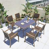 Мебель из литого алюминия Стол прямоугольный из искусственного ротанга 80*120 БАМБУК + 6 Кресел БАМБУК-3