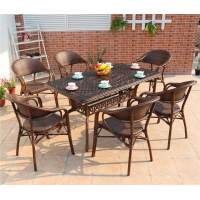 Обеденная группа Стол прямоугольный из литого алюминия ВУЛКАН-2 «VOLCANO-2» 146х80 + 6 Кресел БАМБУК-2 «BAMBOO-2»