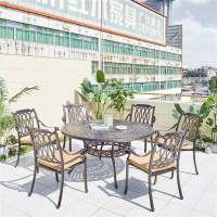 Комплект мебели из литого алюминия стол ВУЛКАН “VOLCANO” D150 арт.6091 + 6 кресел ОПУС «OPUS» арт.74304-6