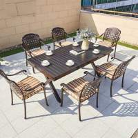 Обеденная группа из литого алюминия стол прямоугольный ТРАНСФОРМЕР «TRANSFORMER» 180-240×90 + 6 кресел ВУЛКАН «VOLCANO»