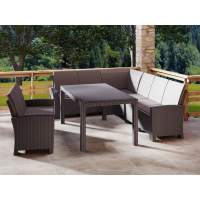 Комплект мебели с угловым диваном под ротанг Калифорния “California“ 240х188 см, 2х местный диван 121х62 см с подушками на спинку и со столом 165х95 см