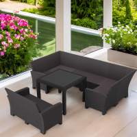 Комплект садовой мебели под ротанг Калифорния “California“с П- образный диваном 136х264х136 см 6 мест, 2х местным диваном 121х62 см, без подушек со столом 95х95см