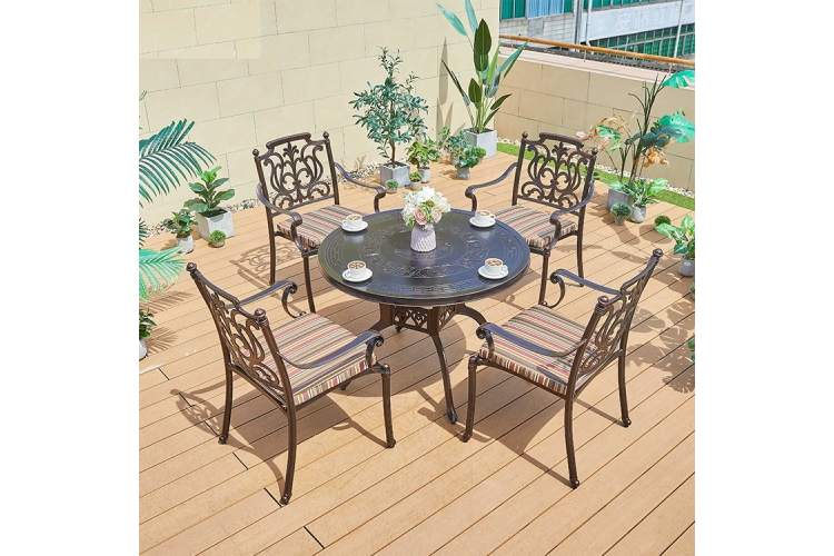 Комплект мебели из литого алюминия стол ПАЛМ «PALM» D100 арт.74397 + 4 кресла МИРАНДА «MIRANDA» арт.6200-4