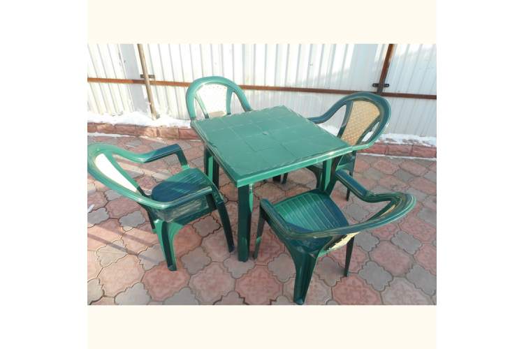 Комплект пластиковый мебели стол Дублин 80х80 зеленый + 4 кресла Элен зеленый-3
