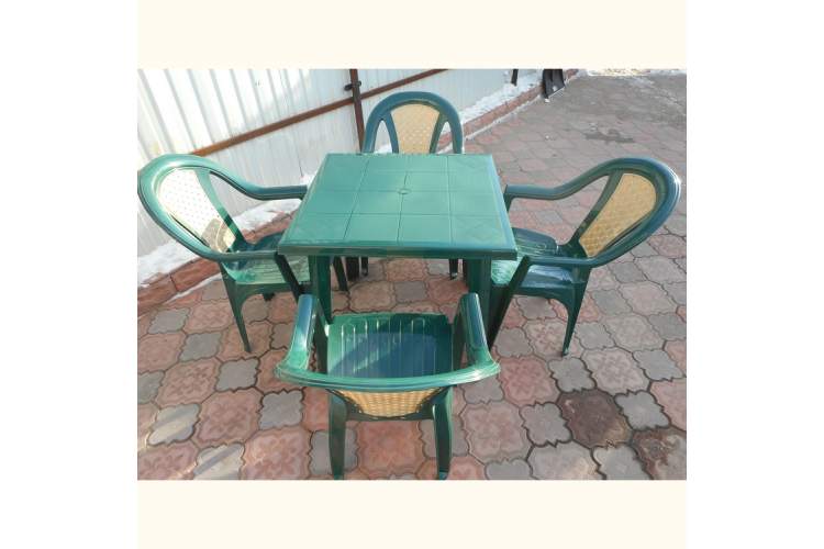 Комплект пластиковый мебели стол Дублин 80х80 зеленый + 4 кресла Элен зеленый-2