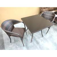 Обеденная группа комплект мебели стол Вайнхейвен 70х70 + 2 кресла Греция из полиротанга Dark brown