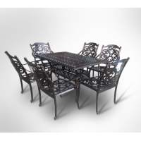 Мебель обеденная из литого алюминия стол Феникс (150х90) + 6 кресел Джунген (7 предметов)