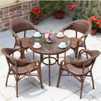 Обеденная группа Стол алюминиевый круглый из искусственного ротанга D80 БАМБУК «BAMBOO» + 4 Кресел БАМБУК-2 «BAMBOO-2»