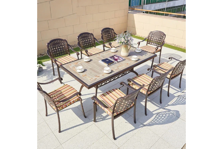 Обеденная группа из литого алюминия стол Древний путь(185х100) + 8 кресел ВУЛКАН «VOLCANO» (9 предметов) арт.74489/N008 bronze-8