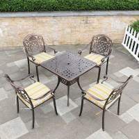 Комплект из литого алюминия стол квадратный СОРРЕНТО «SORRENTO» 78х78 бронза + 4 кресла ГУЕРЛАЙН «GUERLAIN»